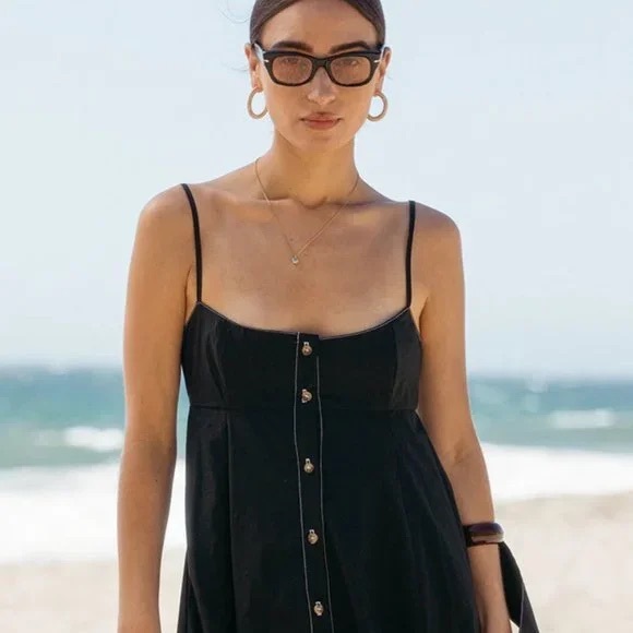 Isalis Dresses & Skirts - Isalis Black Cotton Button-Down Dress